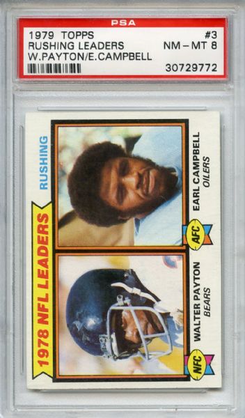 1979 Topps 3 Rushing Leaders Payton Campbell PSA NM-MT 8