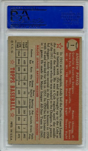 1952 Topps 1 Andy Pafko Red Back PSA EX 5