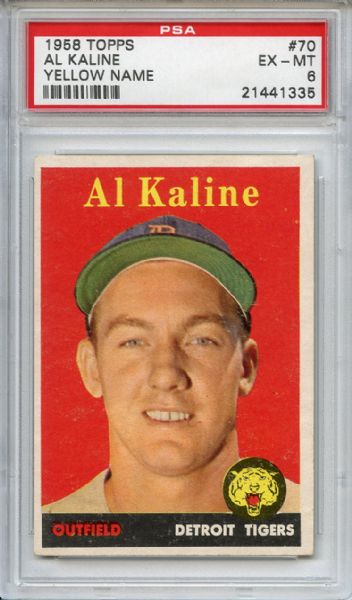 1958 Topps 70 Al Kaline Yellow Name PSA EX-MT 6