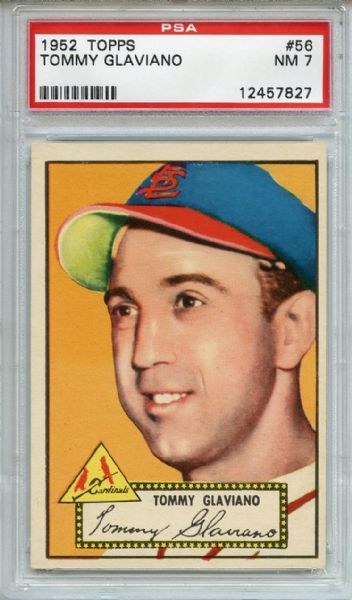 1952 Topps 56 Tommy Glaviano Red Back PSA NM 7