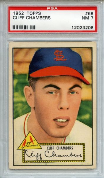 1952 Topps 68 Cliff Chambers Red Back PSA NM 7