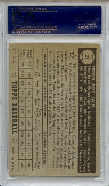 1952 Topps 21 Ferris Fain Black Back PSA NM 7