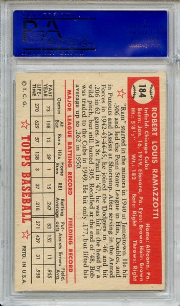 1952 Topps 184 Bob Ramazzotti PSA NM 7