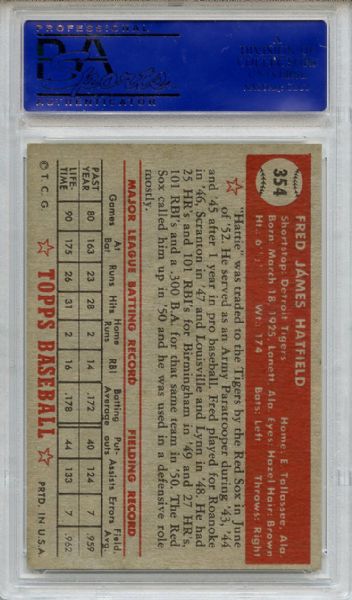 1952 Topps 354 Fred Hatfield PSA EX-MT 6