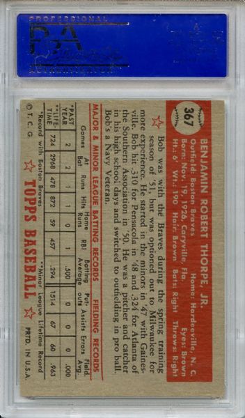 1952 Topps 367 Bob Thorpe PSA EX-MT 6