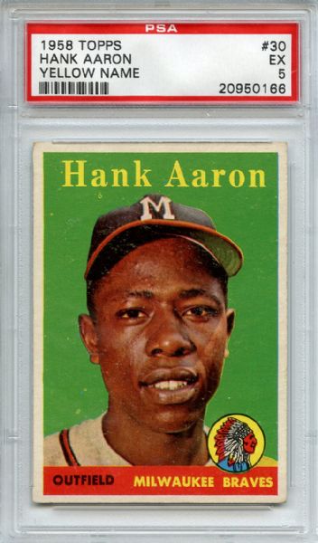 1958 Topps 30 Hank Aaron Yellow Name PSA EX 5