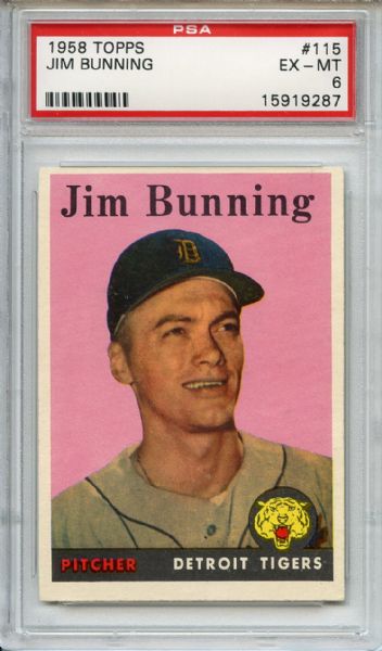 1958 Topps 115 Jim Bunning PSA EX-MT 6