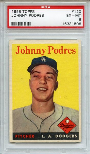 1958 Topps 120 Johnny Podres PSA EX-MT 6