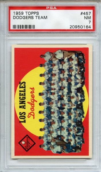 1959 Topps 457 Los Angeles Dodgers Team PSA NM 7