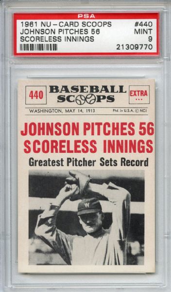 1961 Nu Card Scoops 440 Walter Johnson PSA MINT 9