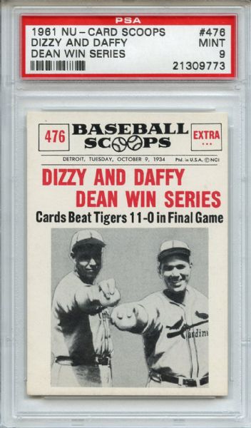1961 Nu Card Scoops 476 Dizzy & Daffy Dean PSA MINT 9