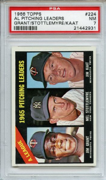 1966 Topps 224 AL Pitching Leaders PSA NM 7