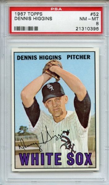1967 Topps 52 Dennis Higgins PSA NM-MT 8
