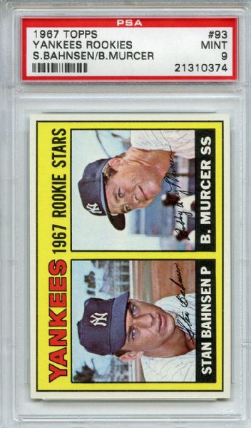 1967 Topps 93 Yankees Rookies Bahnsen Murcer PSA MINT 9