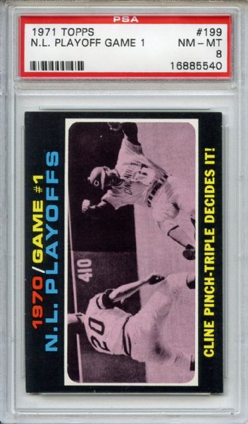 1971 Topps 199 NL Playoff Game 1 PSA NM-MT 8