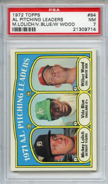 1972 Topps 94 AL Pitching Leaders PSA NM 7