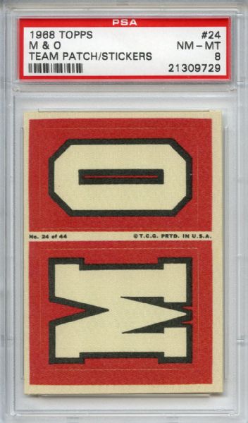1968 Topps Team Patch/Stickers 24 M & O PSA NM-MT 8