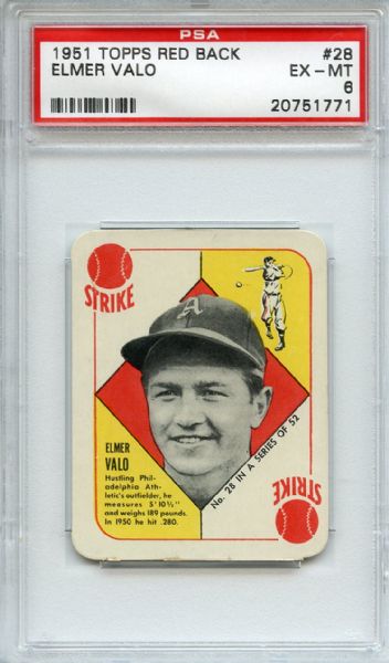 1951 Topps Red Back 28 Elmer Valo PSA EX-MT 6