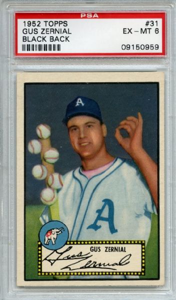 1952 Topps 31 Gus Zernial Black Back PSA EX-MT 6