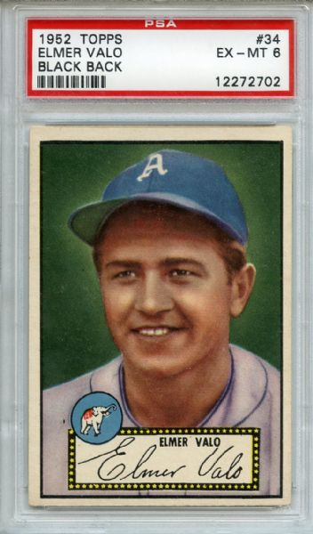 1952 Topps 34 Elmer Valo Black Back PSA EX-MT 6