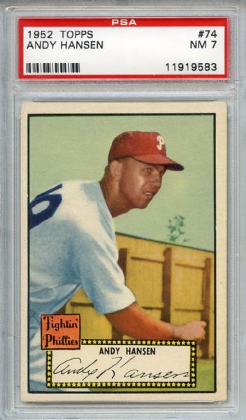 1952 Topps 74 Andy Hansen Black Back PSA NM 7