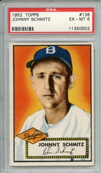 1952 Topps 136 Johnny Schmitz PSA EX-MT 6