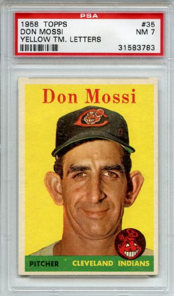 1958 Topps 35 Don Mossi Yellow Letters PSA NM 7