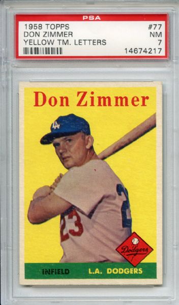1958 Topps 77 Don Zimmer Yellow Letters PSA NM 7