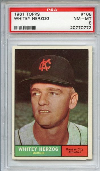 1961 Topps 106 Whitey Herzog PSA NM-MT 8