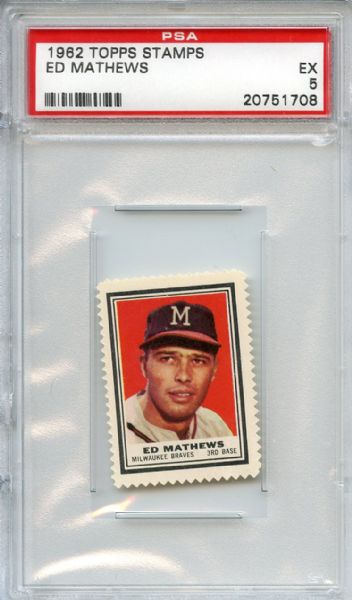 1962 Topps Stamps Ed Mathews PSA EX 5