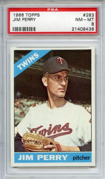 1966 Topps 283 Jim Perry PSA NM-MT 8