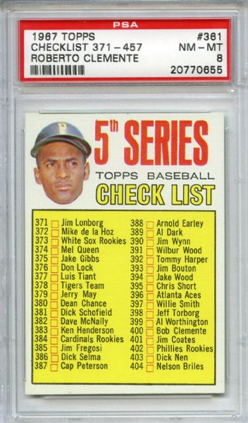 1967 Topps 361 Roberto Clemente Checklist PSA NM-MT 8