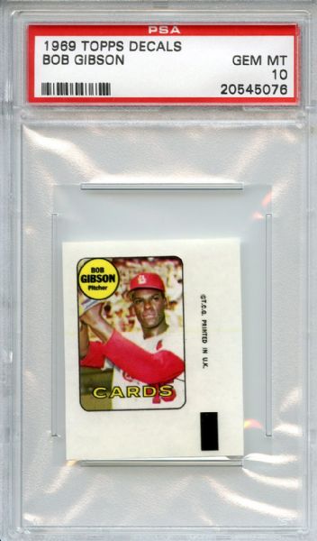 1969 Topps Decals Bob Gibson PSA GEM MT 10