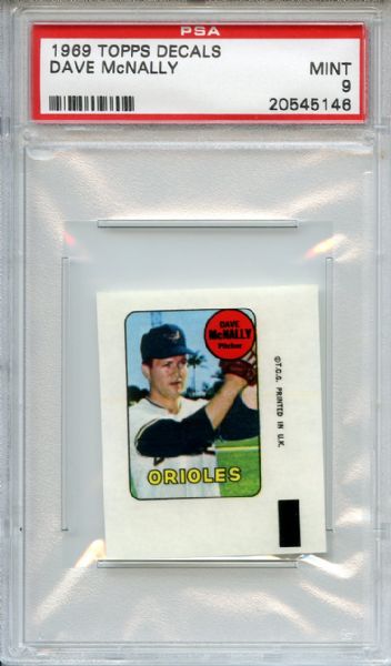 1969 Topps Decals Dave McNally PSA MINT 9