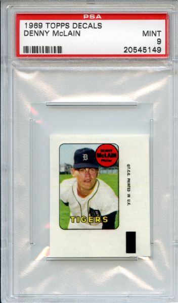 1969 Topps Decals Denny McLain PSA MINT 9