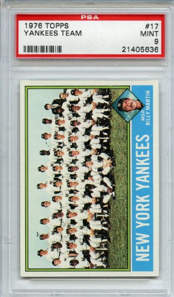 1976 Topps 17 New York Yankees Team PSA MINT 9