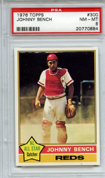 1976 Topps 300 Johnny Bench PSA NM-MT 8