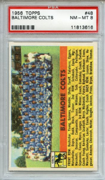 1956 Topps 48 Baltimore Colts Team PSA NM-MT 8