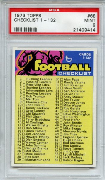 1973 Topps 68 Checklist PSA MINT 9