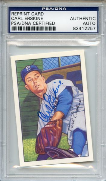 Carl Erskine Signed Reprint Card PSA/DNA