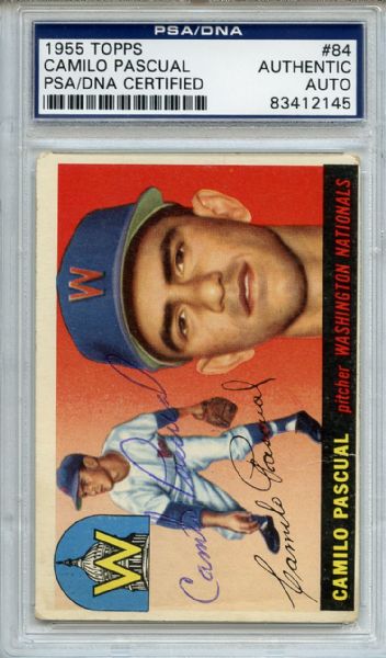 Camilo Pascual Signed 1955 Topps Rookie Card Card PSA/DNA