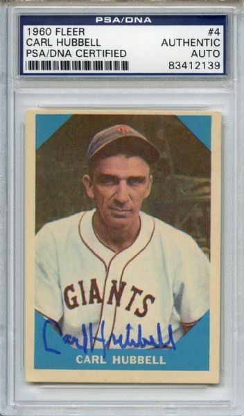 Carl Hubbell Signed 1960 Fleer Card PSA/DNA