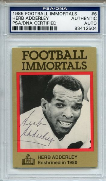 Herb Adderly 6 Signed 1985 Football Immortals Card PSA/DNA 