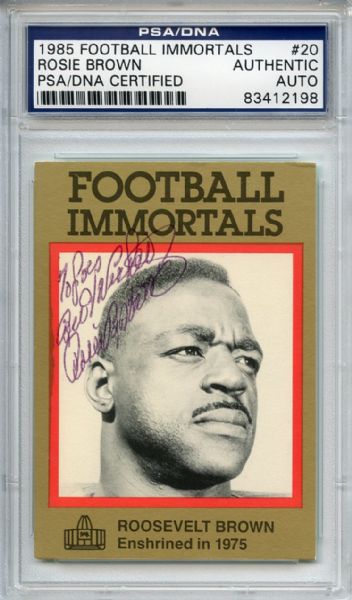 Roosevelt Brown 20 Signed 1985 Football Immortals Card PSA/DNA 