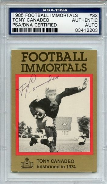 Tony Canadeo 33 Signed 1985 Football Immortals Card PSA/DNA 