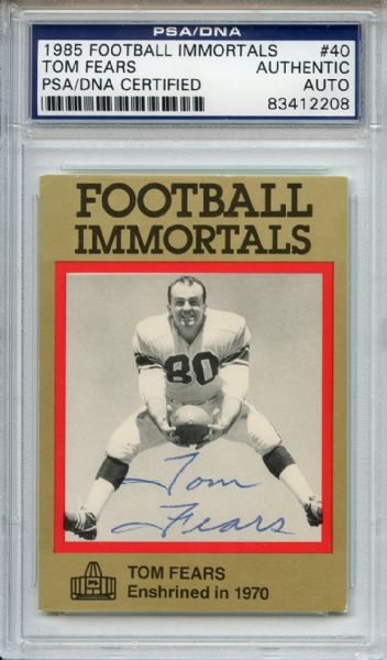 Tom Fears 40 Signed 1985 Football Immortals Card PSA/DNA 