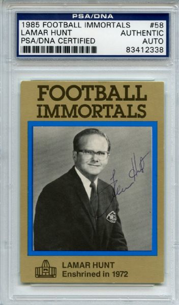 Lamar Hunt 58 Signed 1985 Football Immortals Card PSA/DNA 