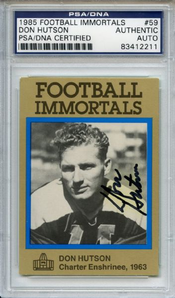 Don Hutson 59 Signed 1985 Football Immortals Card PSA/DNA 