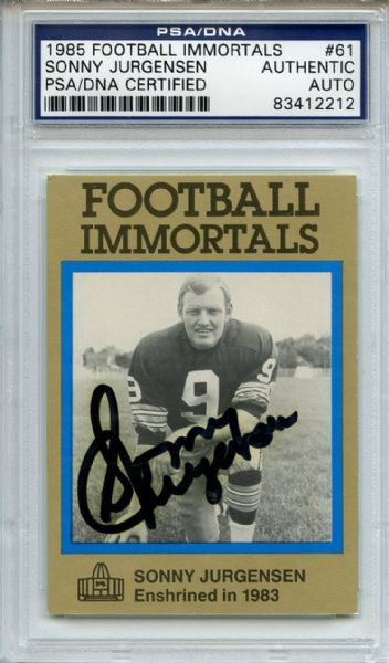 Sonny Jurgensen 61 Signed 1985 Football Immortals Card PSA/DNA 