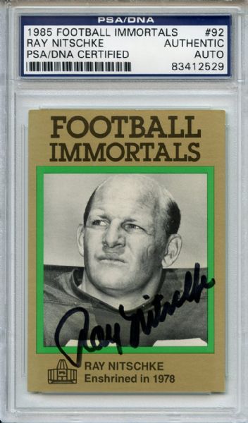 Ray Nitchke 92 Signed 1985 Football Immortals Card PSA/DNA 